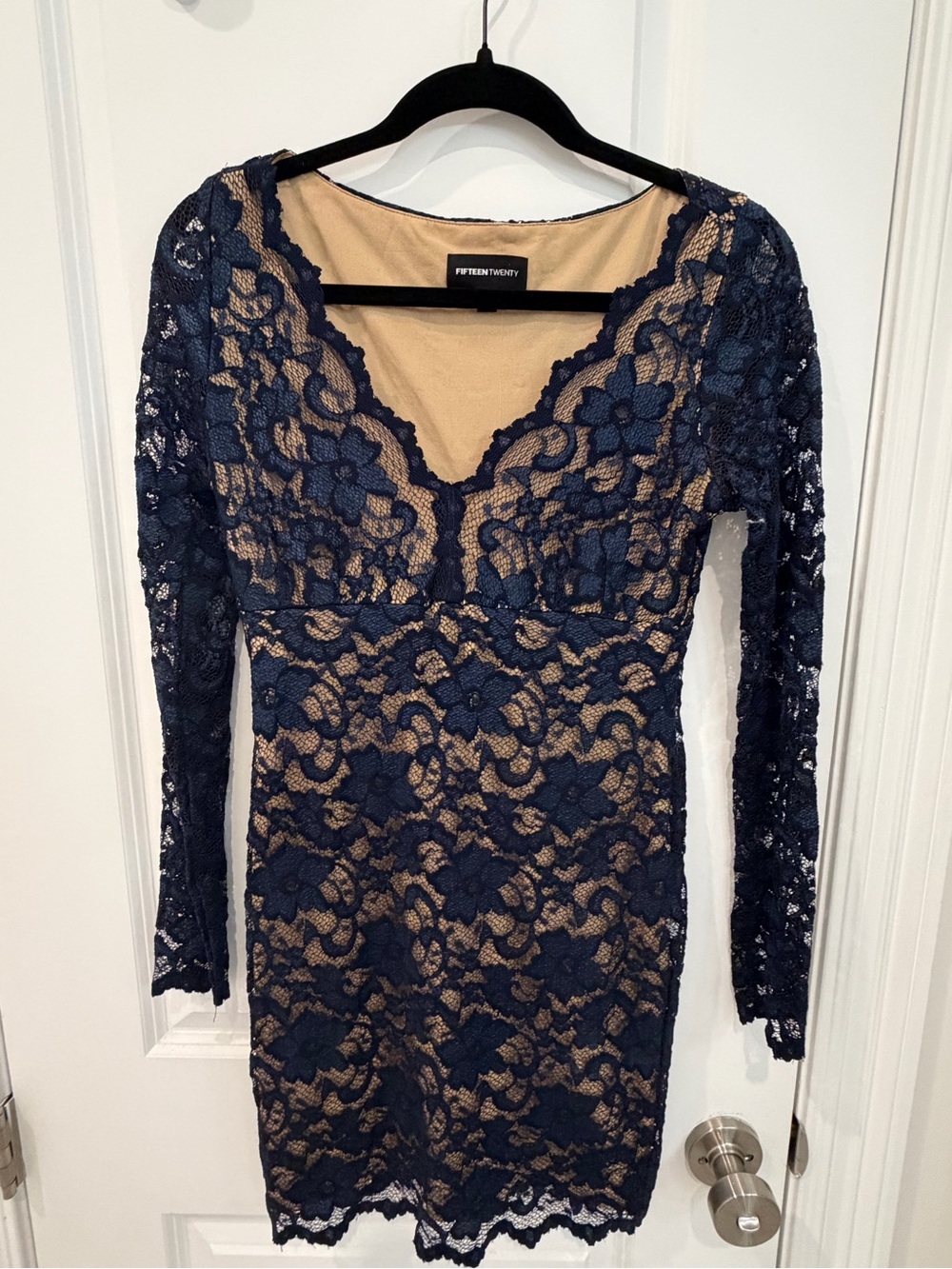 Fifteen Twenty Navy Lace Mini Dress with Nude Lining